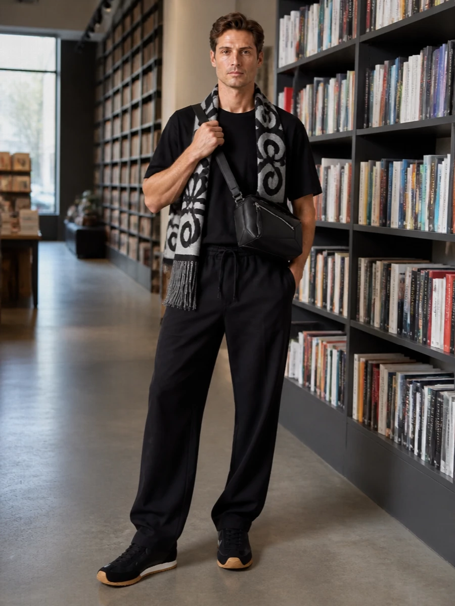 Loewe black drawstring trousers minimalist outfit
