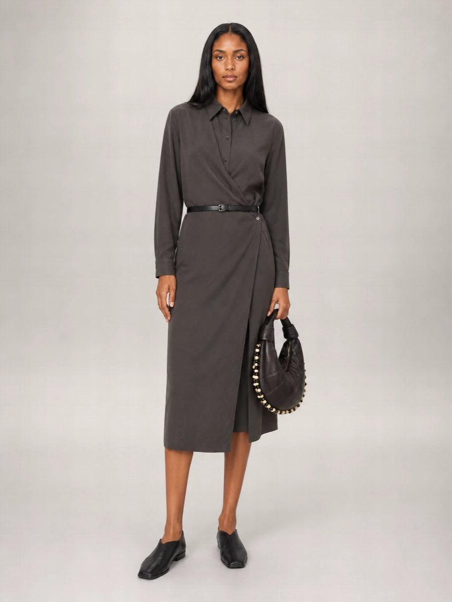 Lemaire Silk Relaxed-Fit Straight Collar Twisted Midi Dress