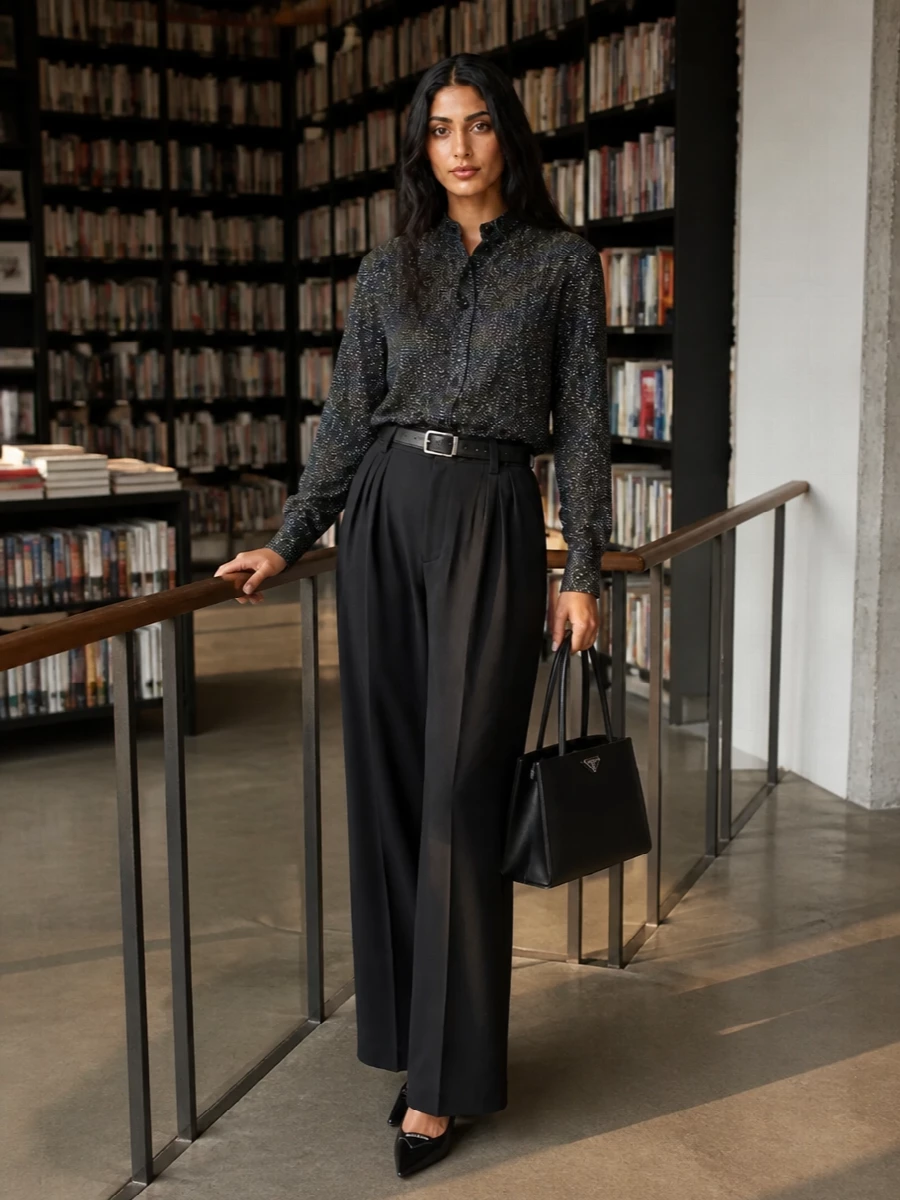Missoni shirt wide leg trousers prada heels