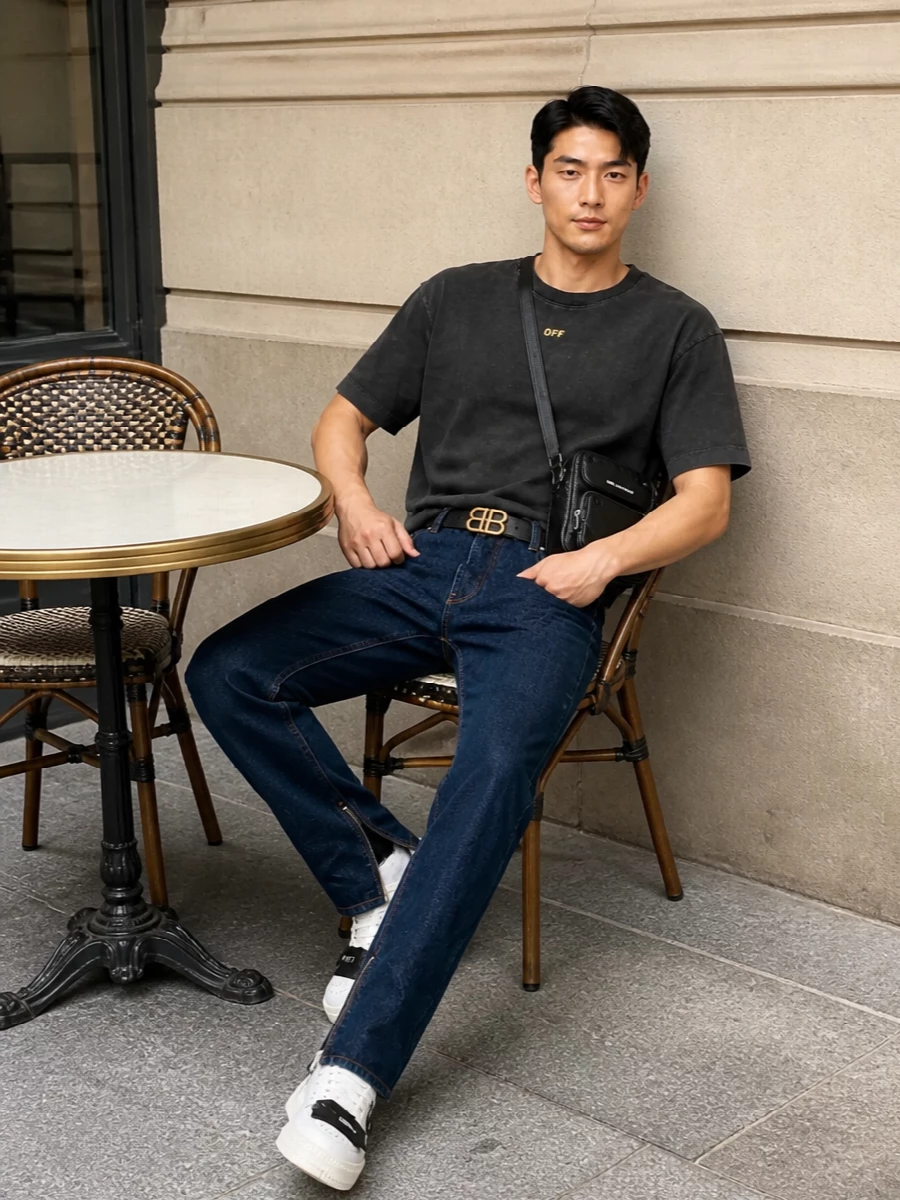 Off white jeans sneakers streetwear outfit
