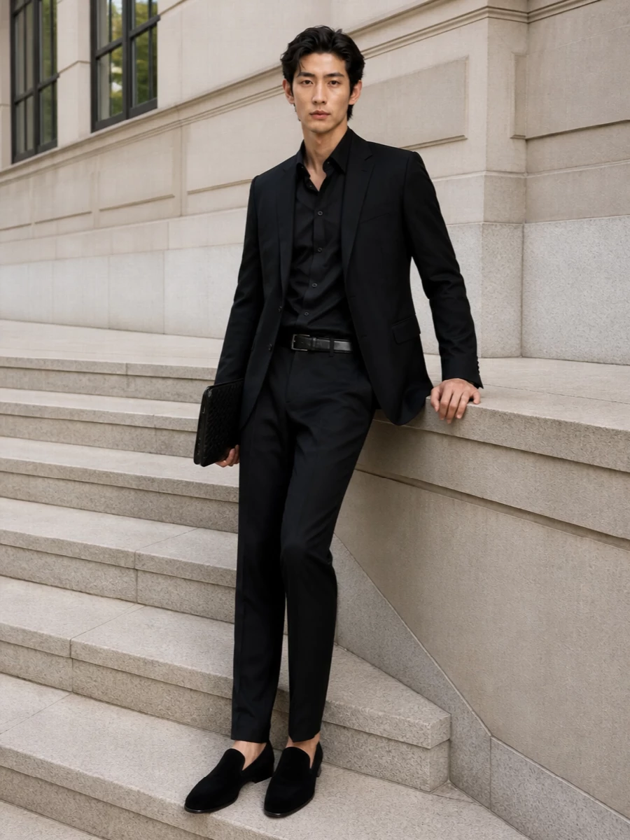 Dolce gabbana black shirt trouser evening outfit