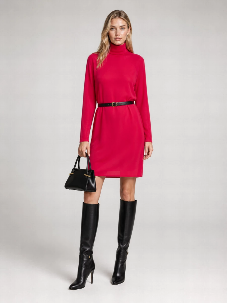 Saint Laurent Silk Structured Shoulder Knee-Length Dress