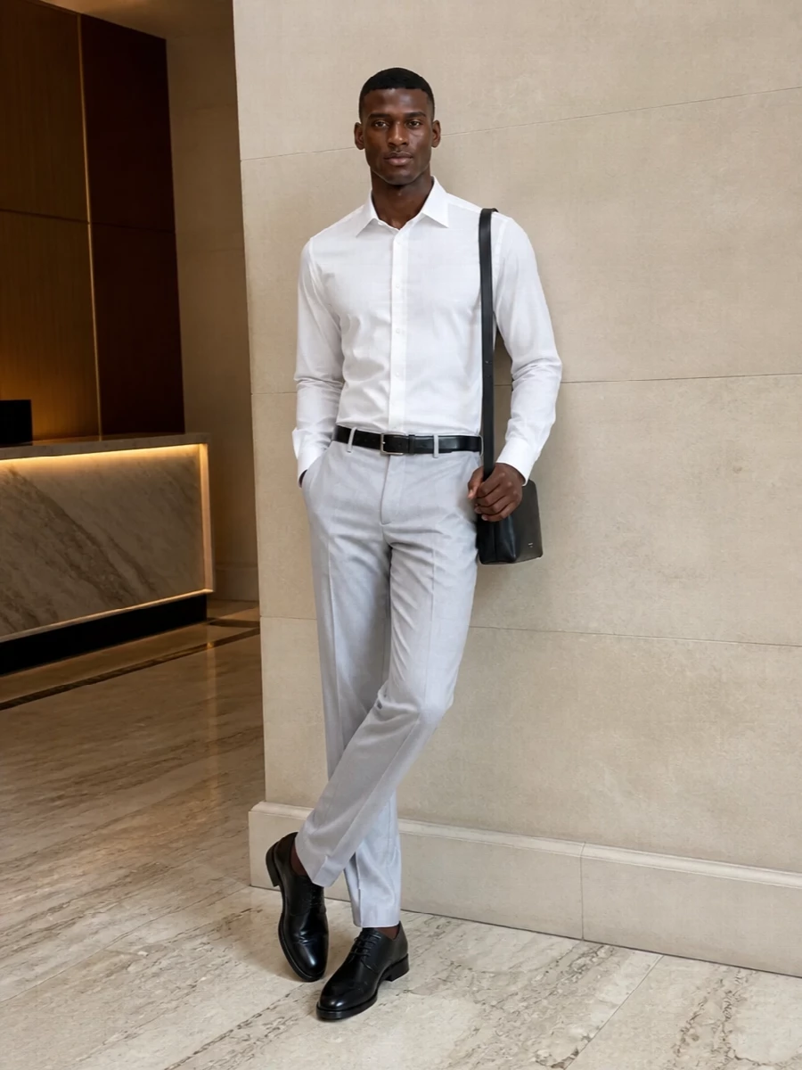 Dolce gabbana white shirt grey trousers outfit