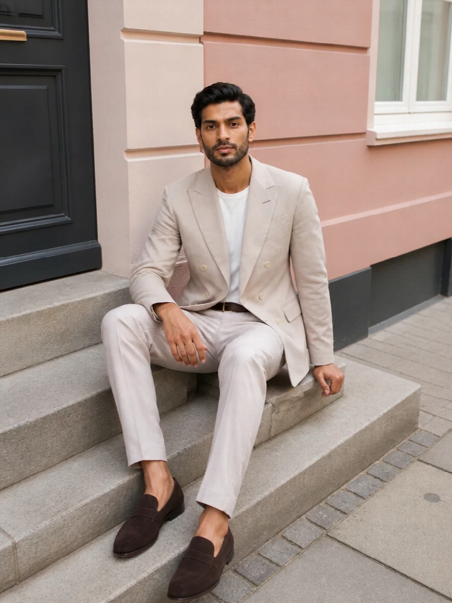 Tom ford beige double breasted blazer stone trousers
