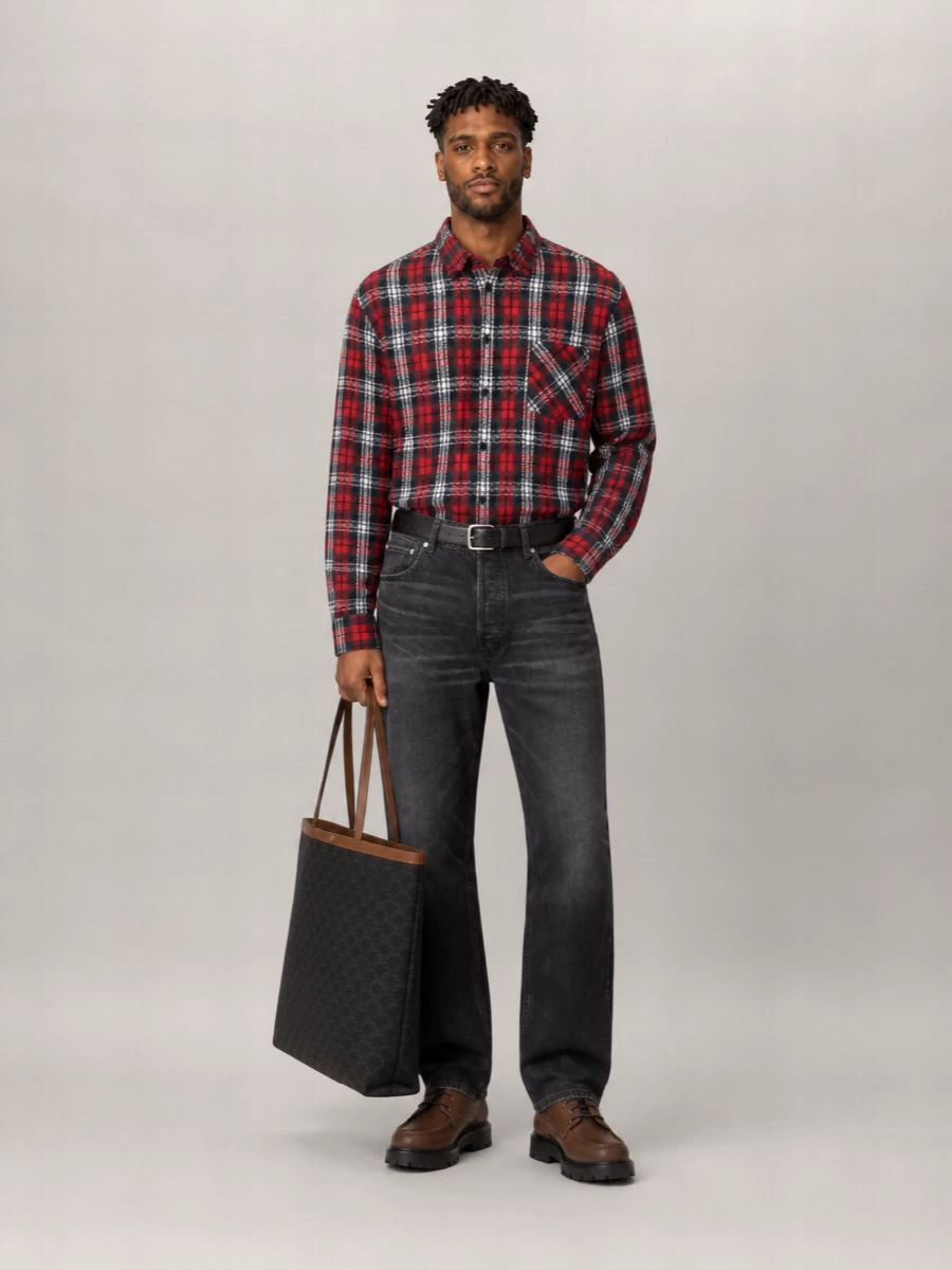 Celine Cashmere Checked Relaxed-Fit Overshirt
