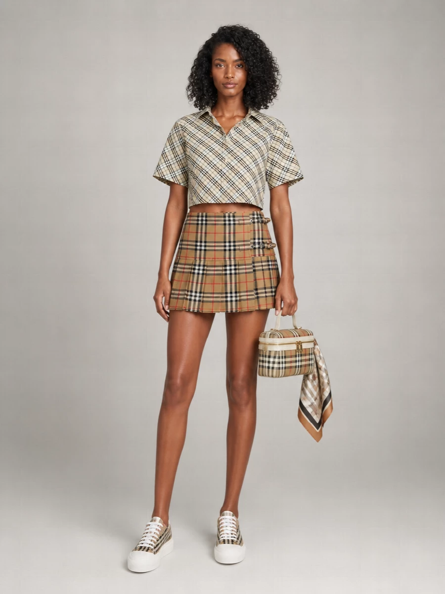 Burberry Wool Pleated Mini Kilt Skirt