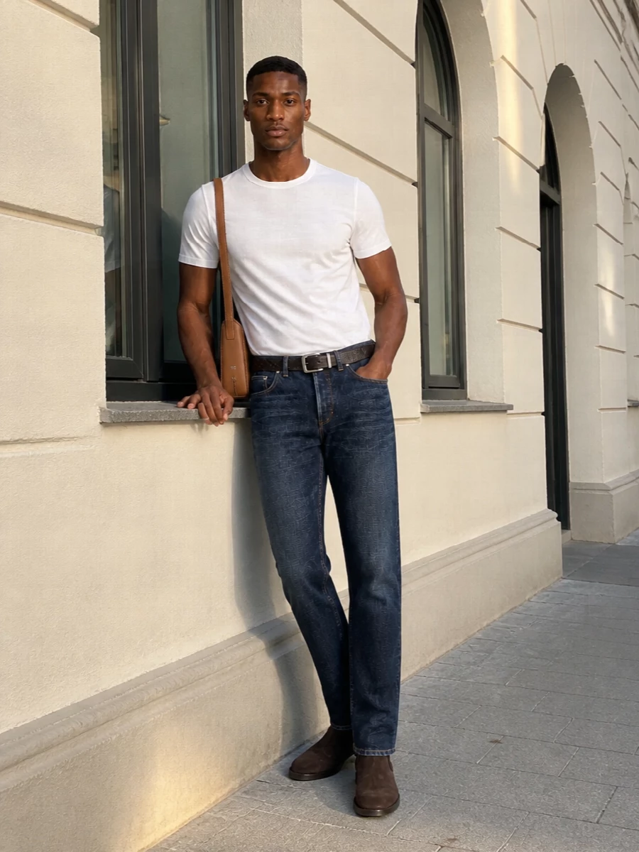 Dior dark jeans white tee suede chelsea boots