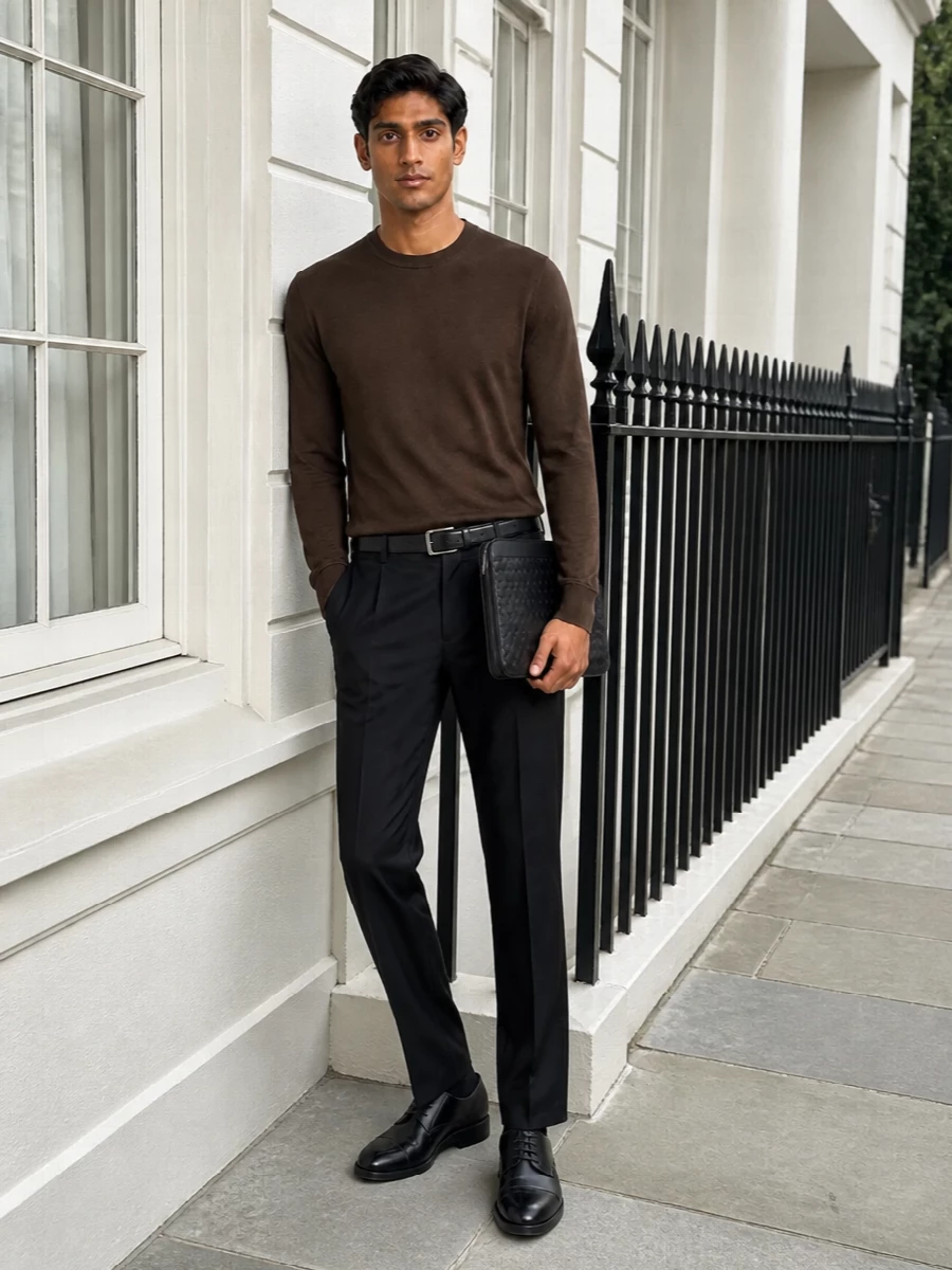 Pt torino black trouser brown knit tods derby