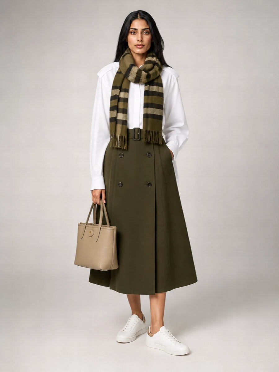 Burberry Cotton High-Rise Wrap Midi A-Line Skirt