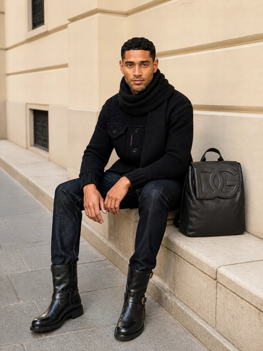 Dsquared2 knit trucker dark denim moto boots