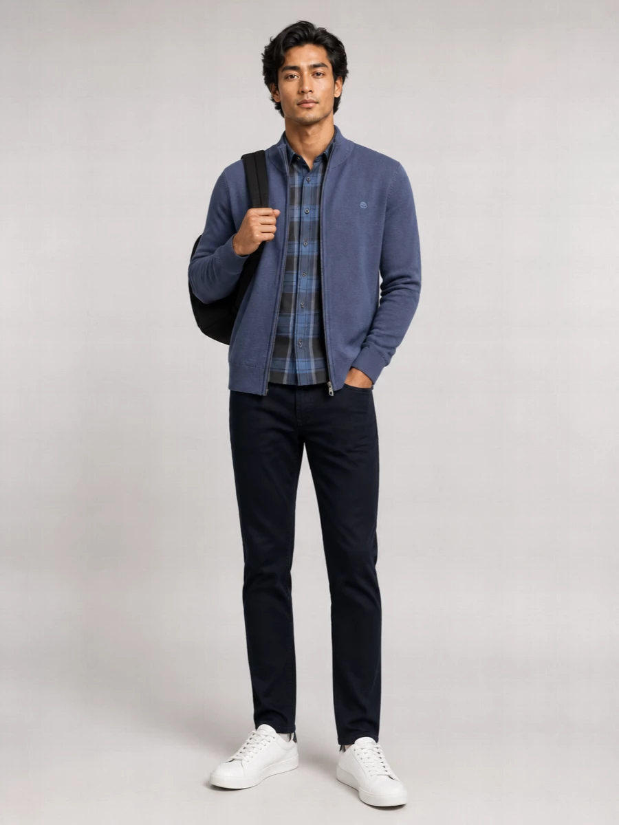 Timberland Cotton High-Neck Zip-Up Cardigan