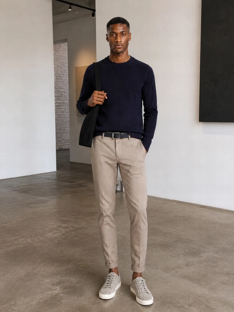 Dondup chinos navy sweater tods suede sneakers