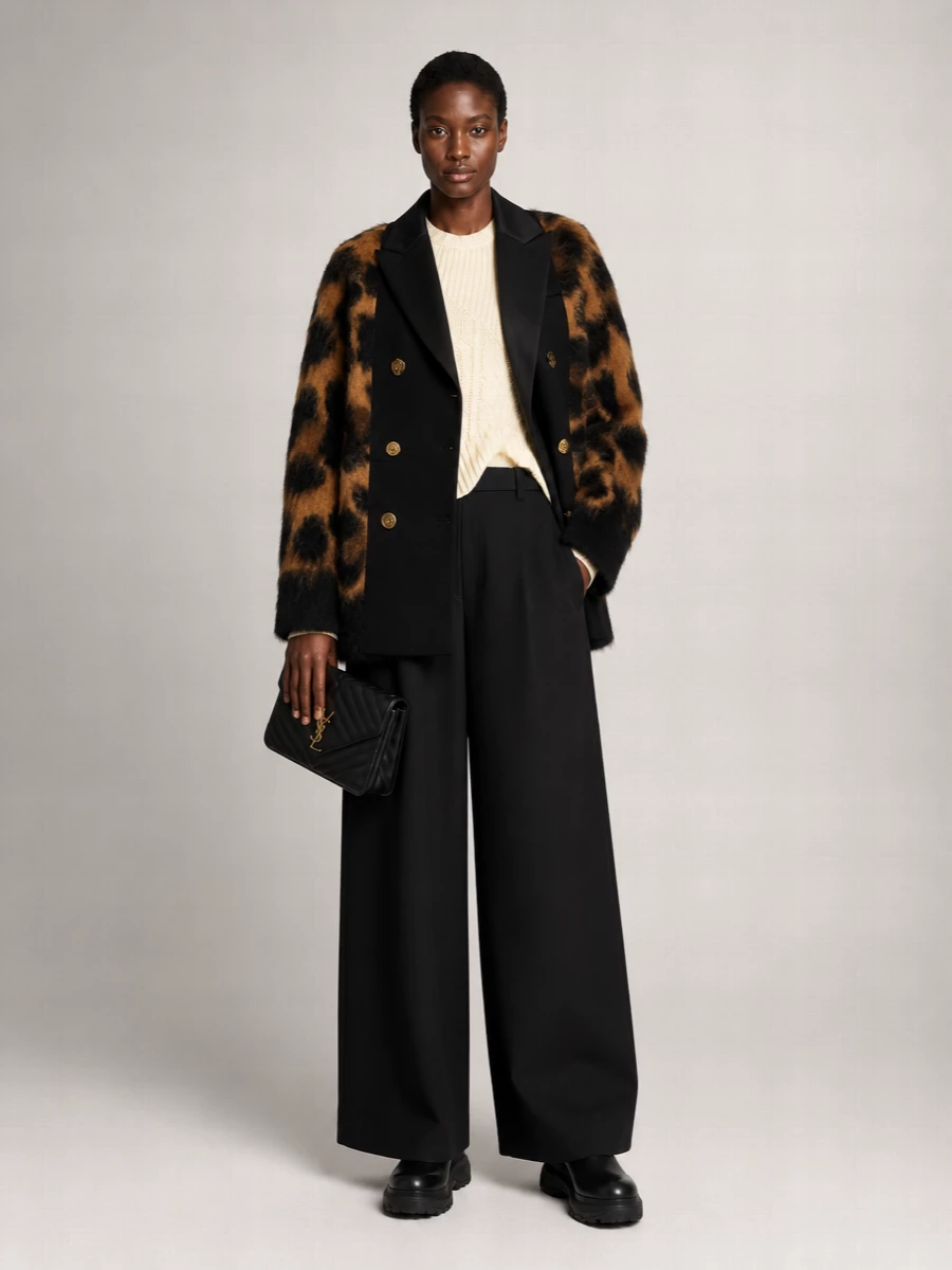 Sacai Wool Leopard-Print Double-Breasted Cardigan