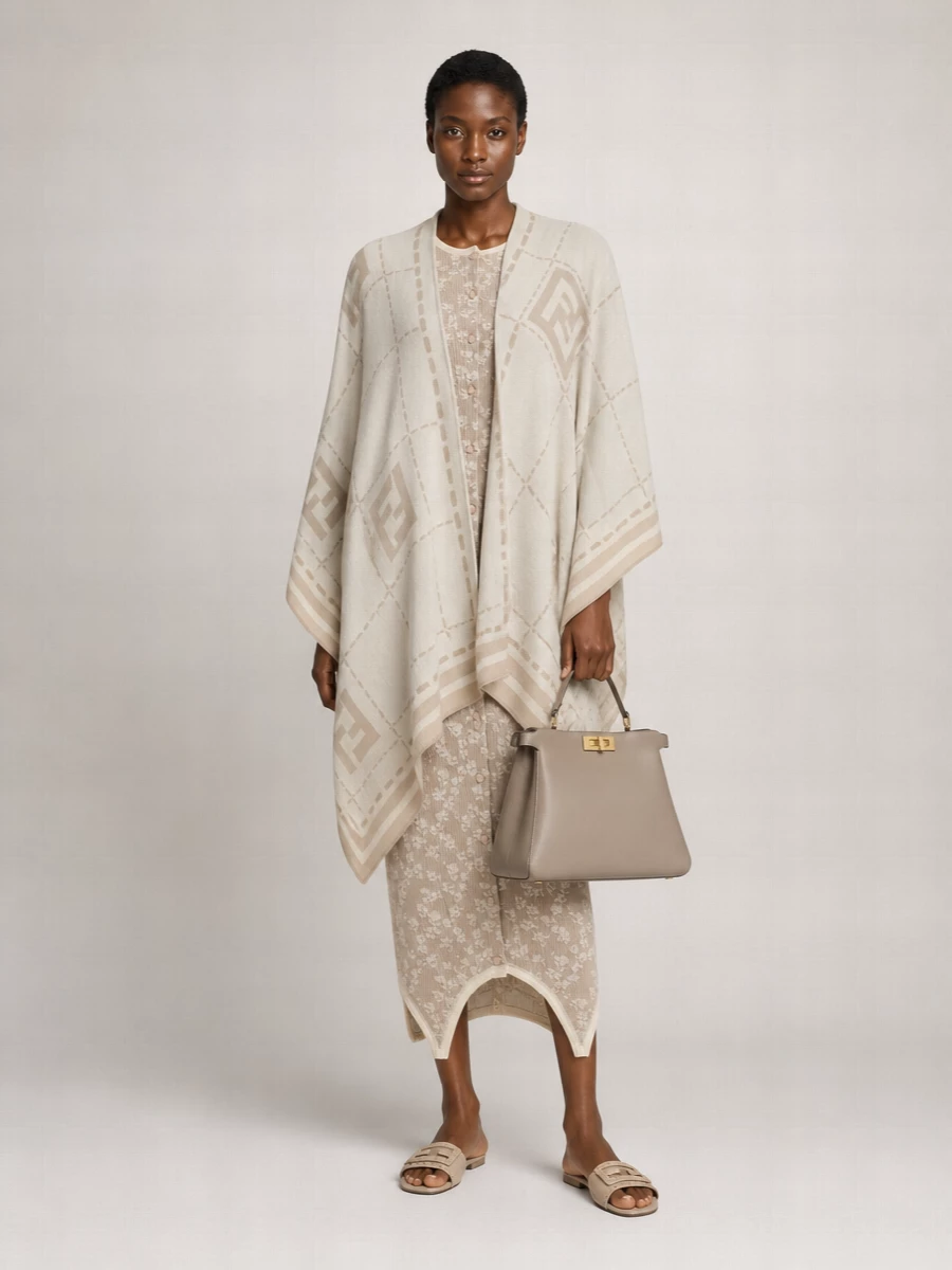 Fendi Virgin Wool Asymmetric Poncho