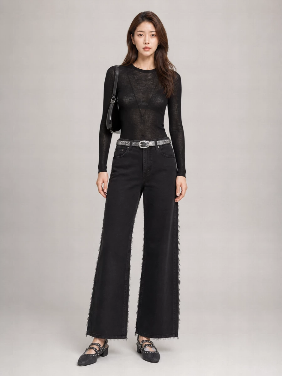 Haikure Cotton Satin Panel Boyfriend Jeans