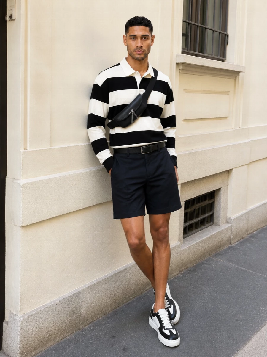 Alexander mcqueen rugby navy tailored shorts outfit