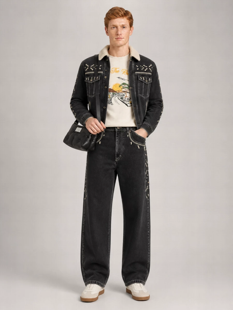 Isabel Marant Denim Embroidered Shawl Collar Jacket