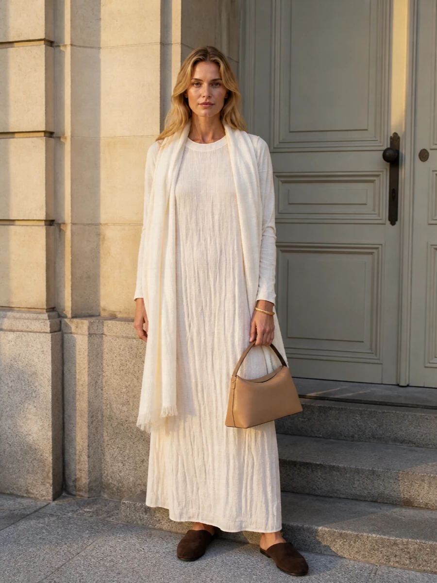 Toteme ivory knit dress the row suede mules