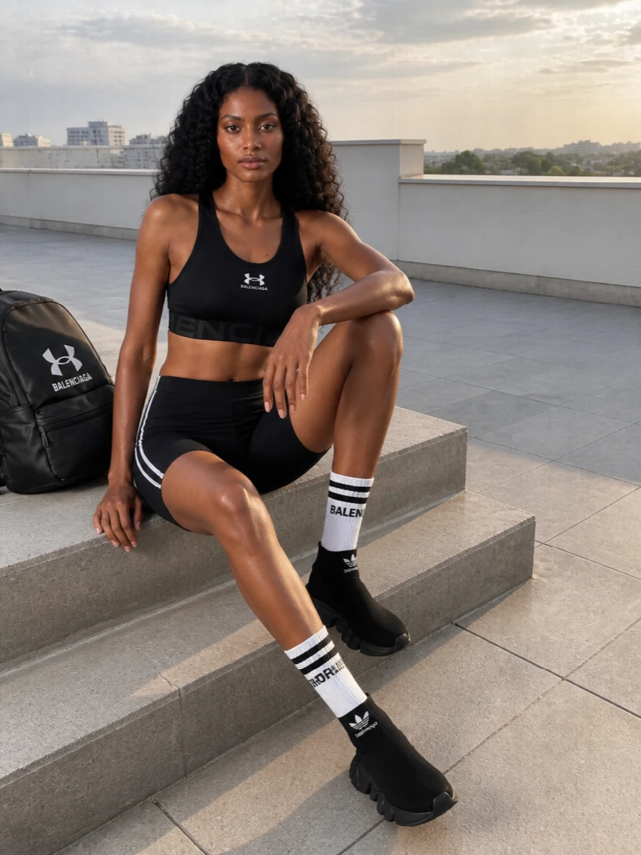 Balenciaga bike shorts crop top streetwear outfit