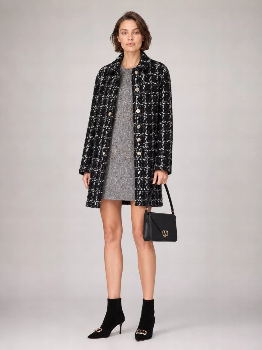 Giambattista Valli Checked Bouclé Single-Breasted Coat