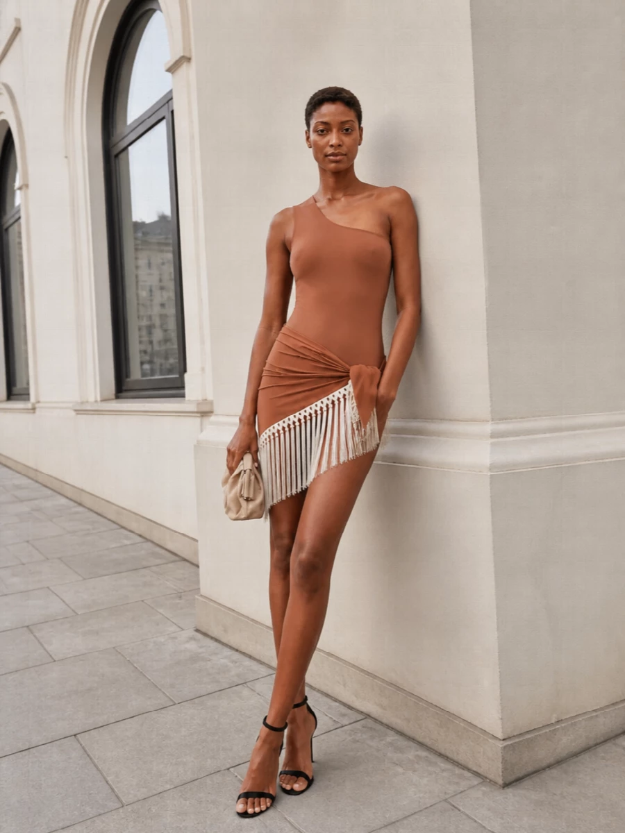 Taller marmo one shoulder mini dress evening