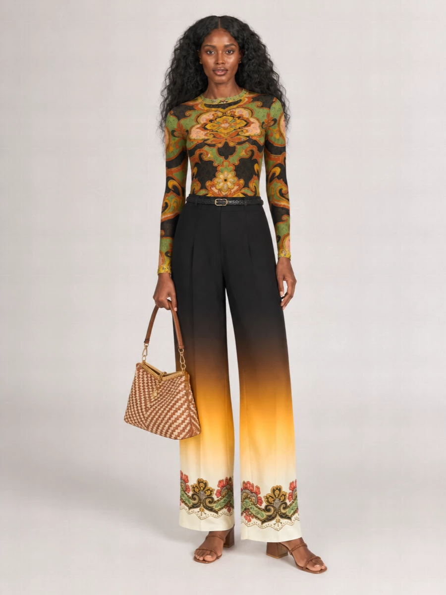 Etro Asymmetric Long-Sleeve Mesh Top