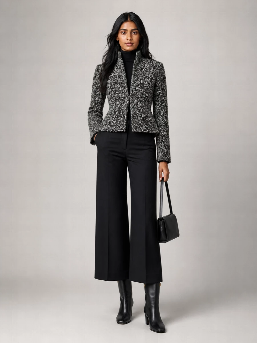 Alberta Ferretti bouclé high neck peplum single breasted coat