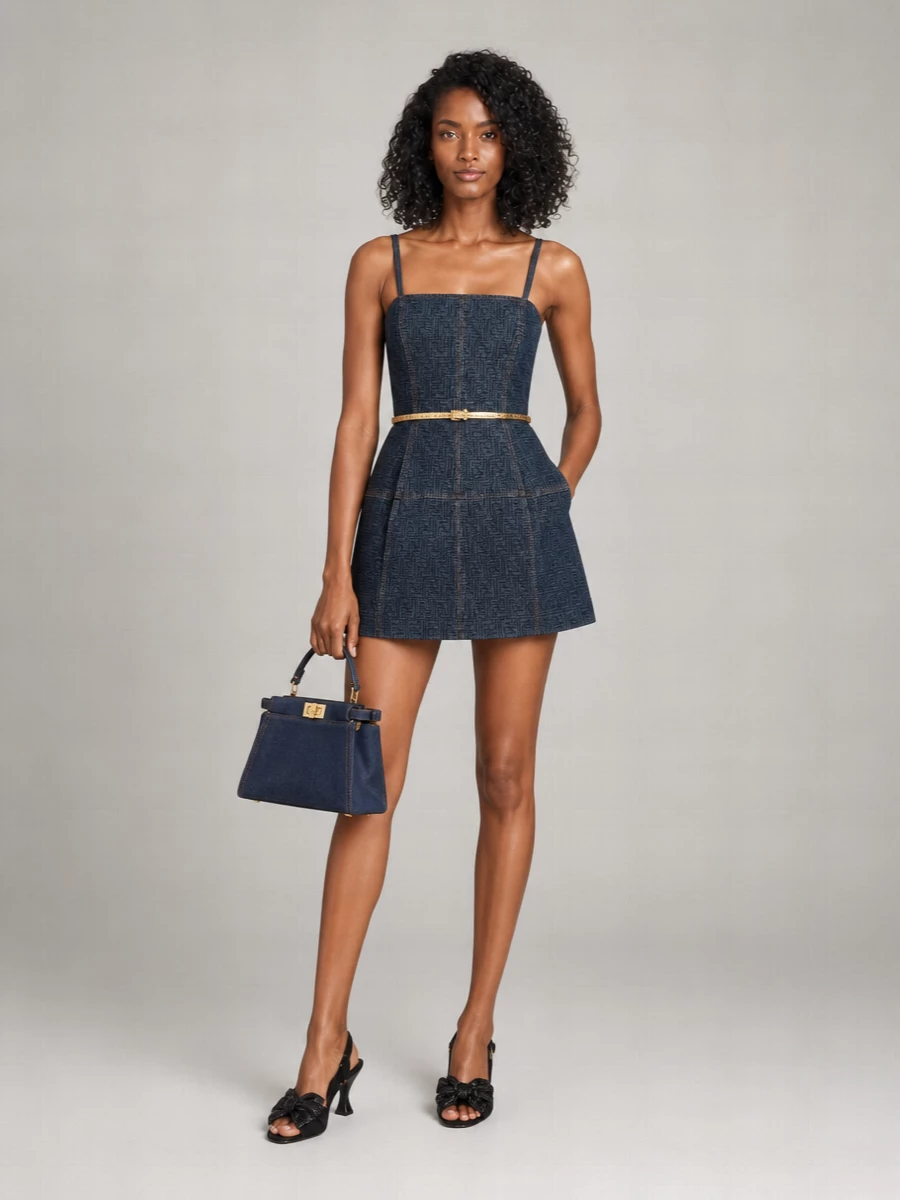 Fendi Denim Quilted Bustier Mini Dress