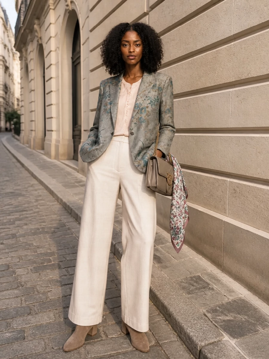 Forte forte floral blazer cream wide leg trousers