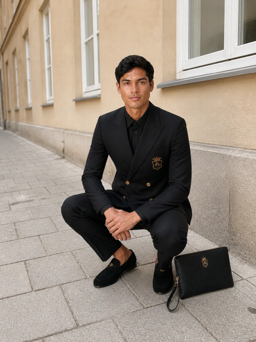 Dolce gabbana black crest blazer evening outfit
