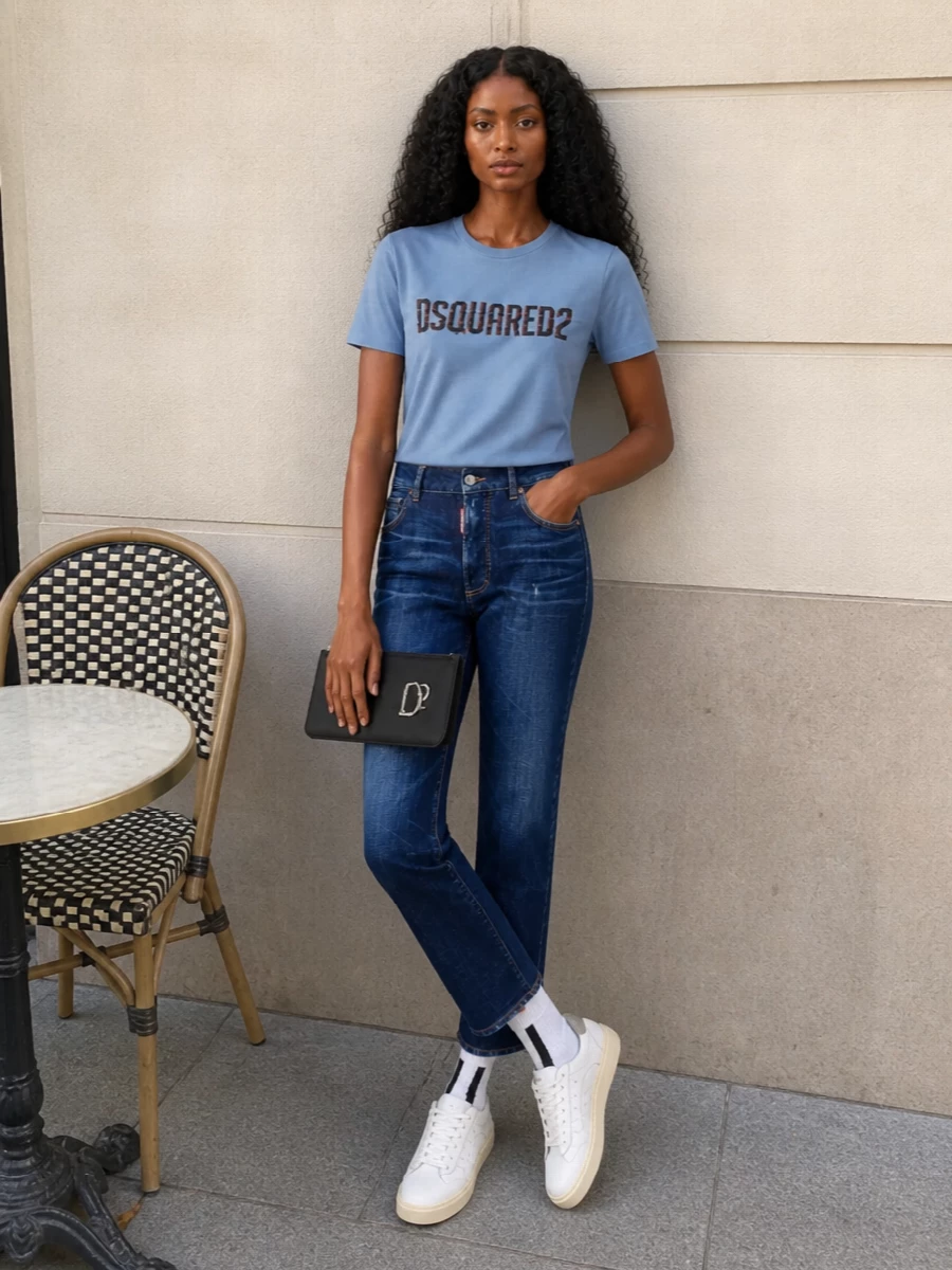 Dsquared2 graphic tee dark wash jeans sneakers