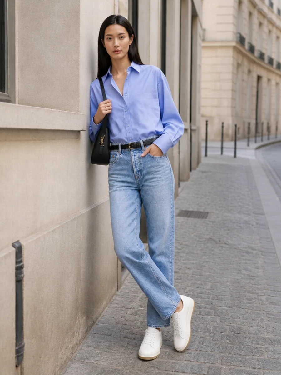 Saint laurent jeans light blue shirt outfit