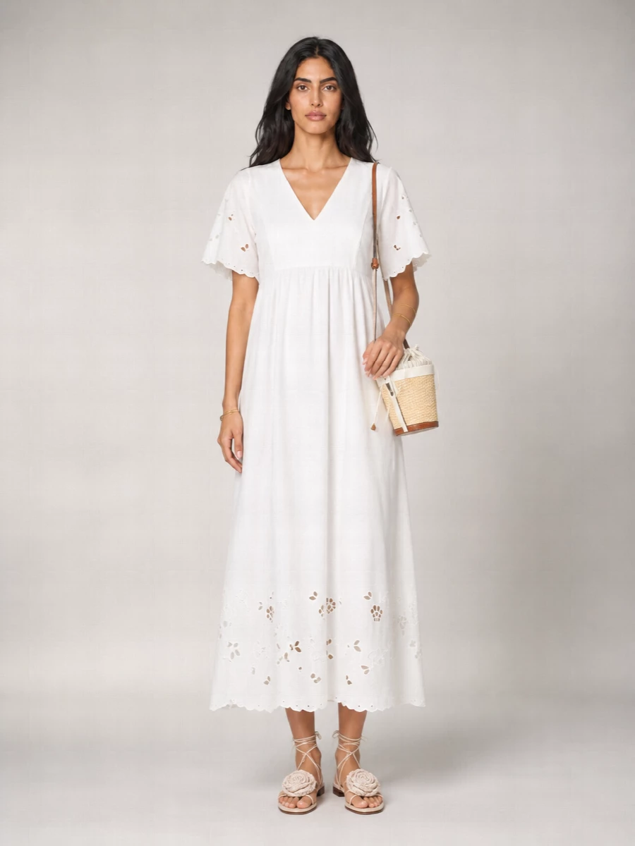 Weekend Max Mara Long Cotton Short-Sleeve Dress