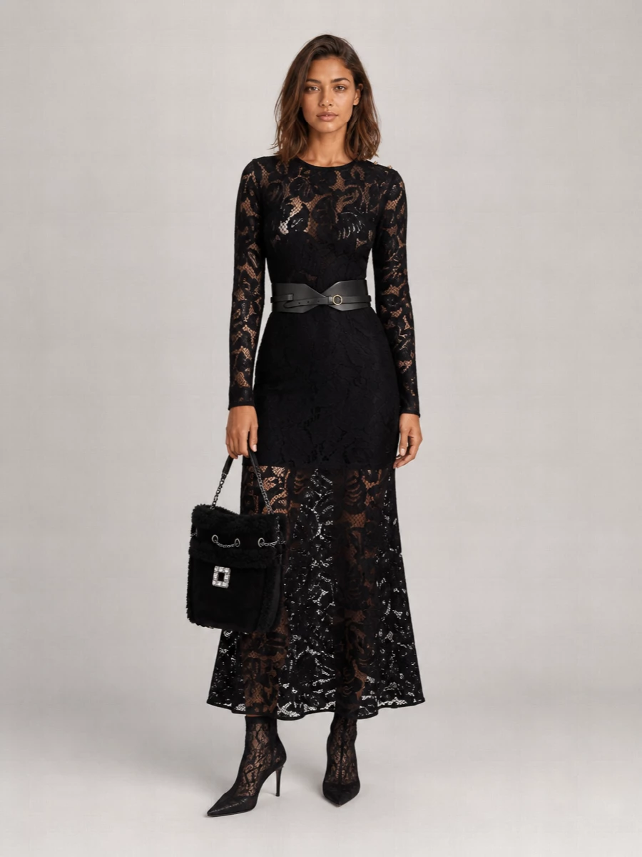 Patou Lace Long-Sleeve Maxi Dress