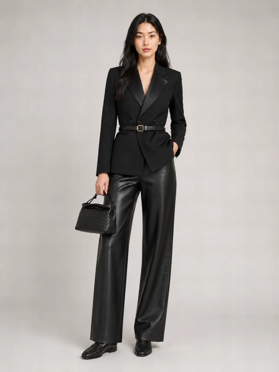 Bottega Veneta Leather Flared Wide-Leg Trousers