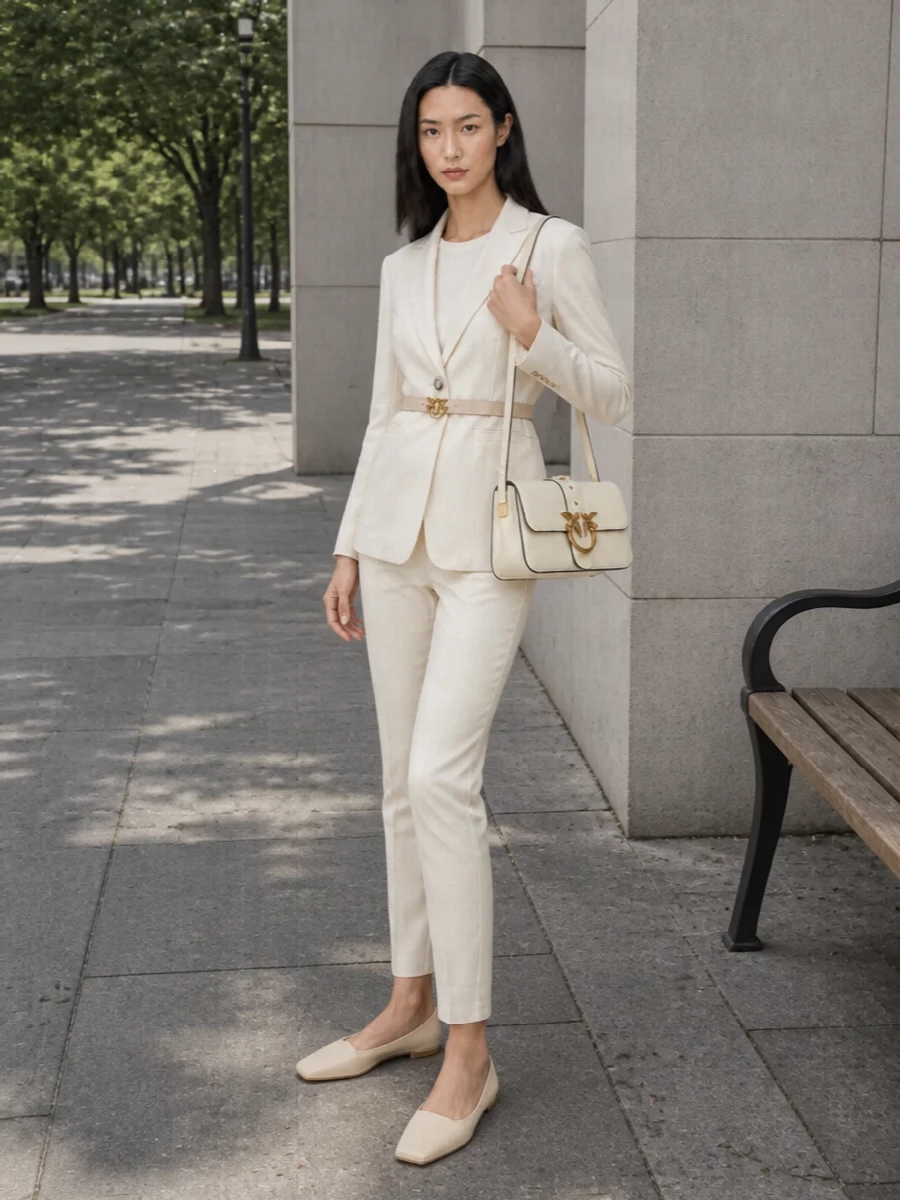 Pinko ivory trousers outfit with blazer