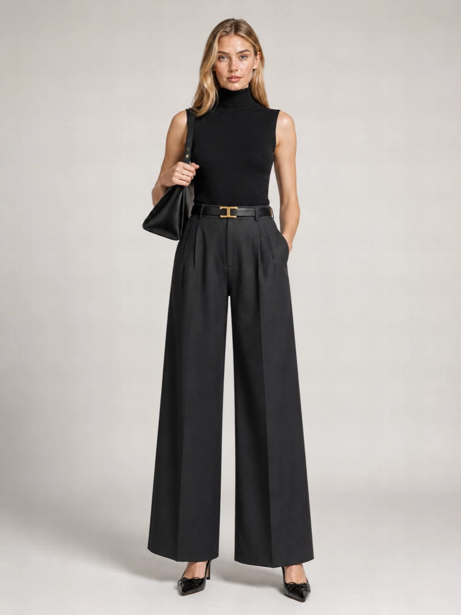Sportmax Virgin Wool Fine-Knit Sleeveless Turtleneck Top