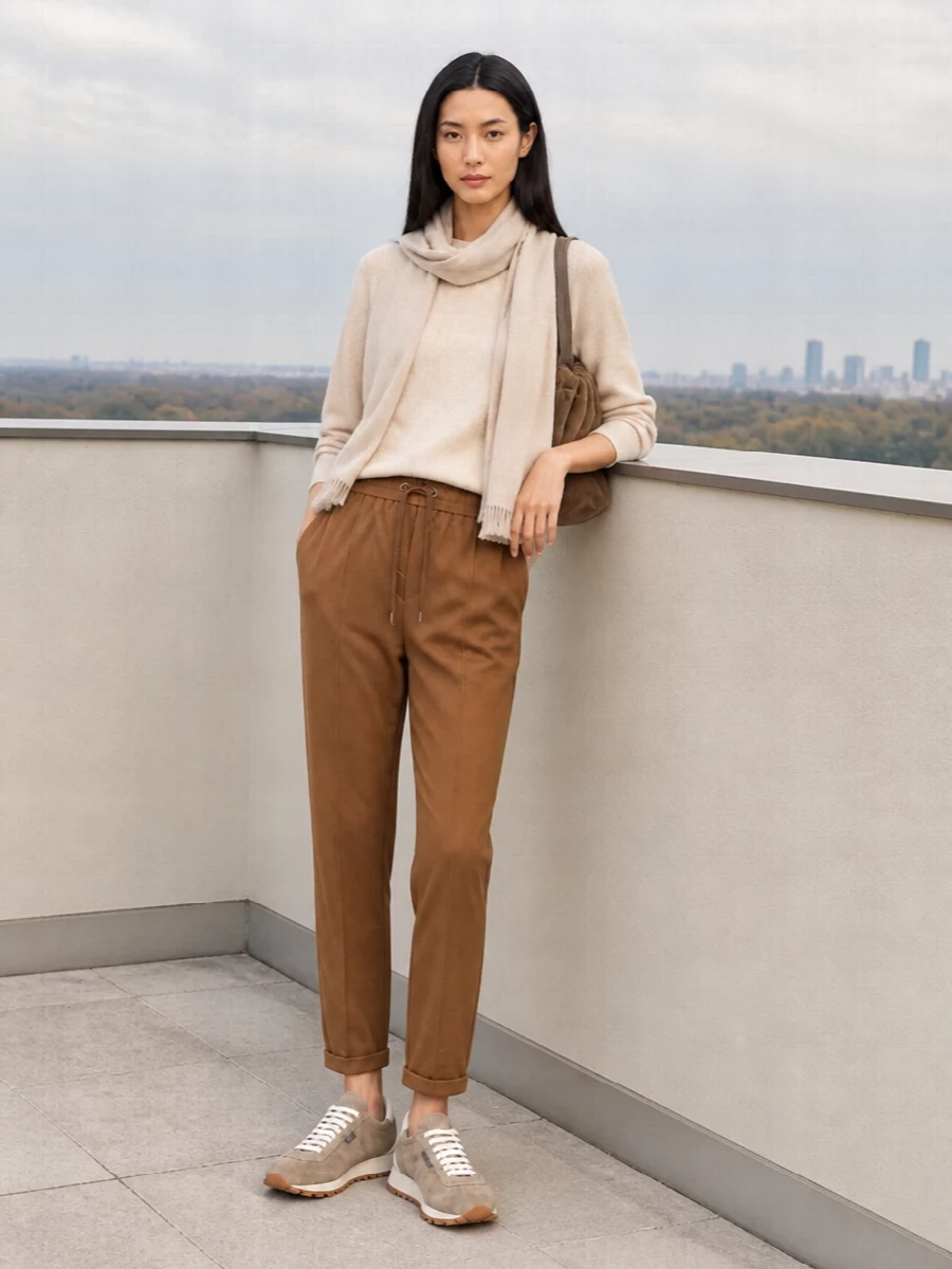 Brunello cucinelli caramel joggers cream knit