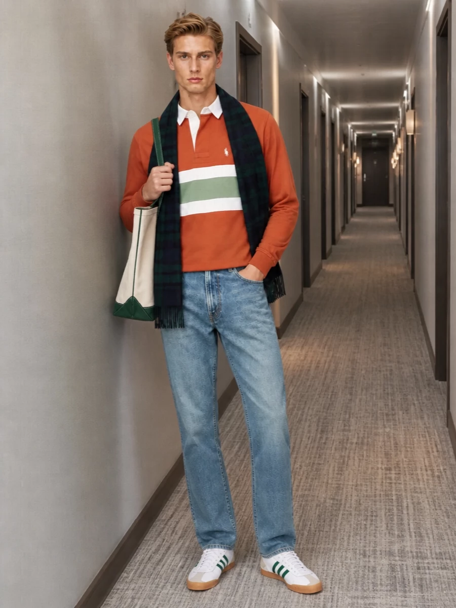 Polo rugby jeans adidas sneakers outfit