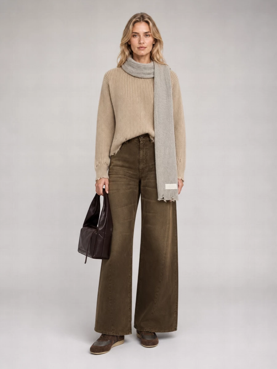 Mm6 Maison Margiela Wool Ribbed V-Neck Distressed Sweater