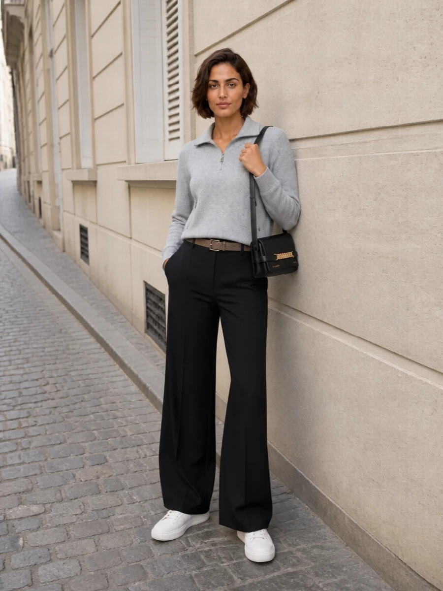 Victoria beckham half zip black wide leg trousers