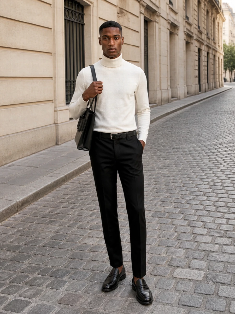 Dondup trousers off white turtleneck tods loafers