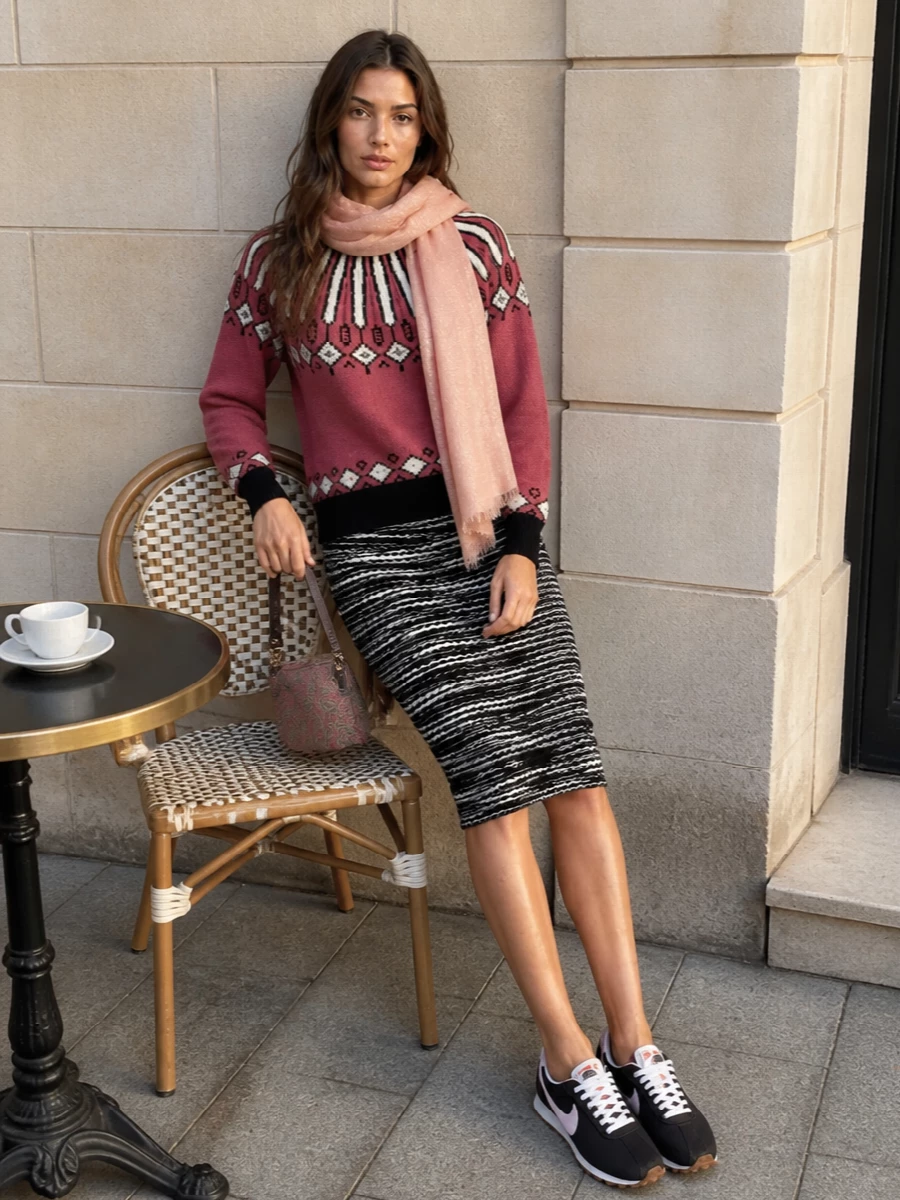 Semicouture fair isle sweater missoni knit skirt
