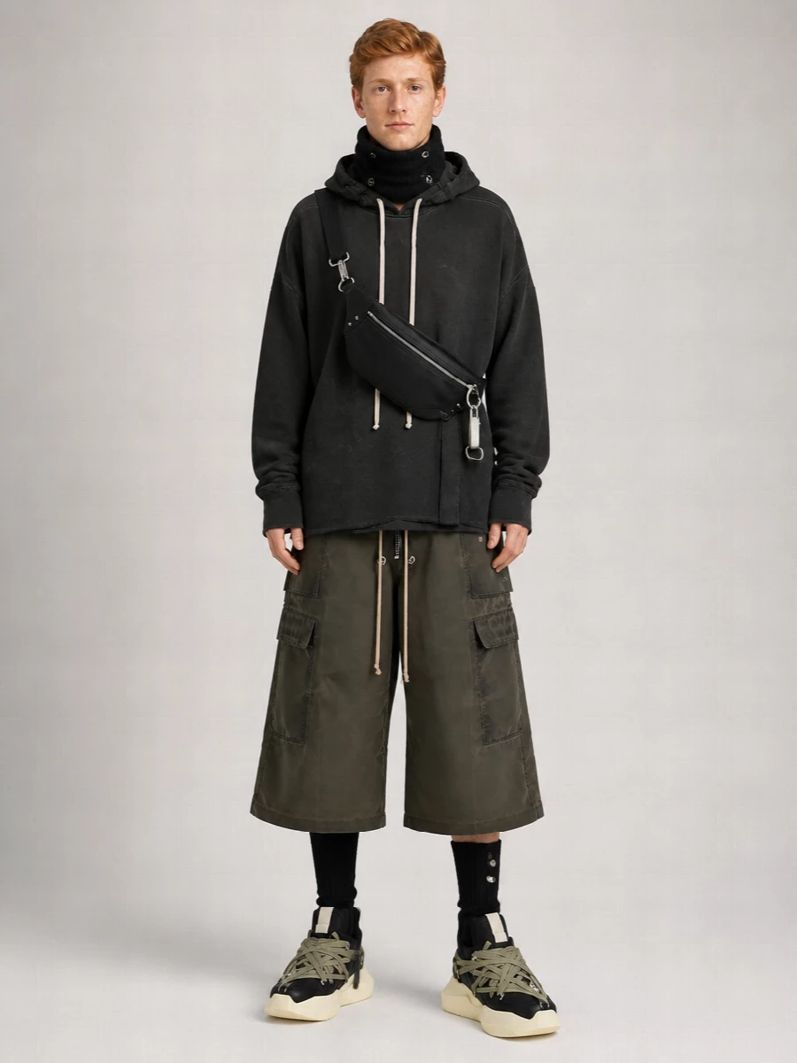 Rick Owens Drkshdw Nylon Oversized Wide-Leg Cargo Shorts