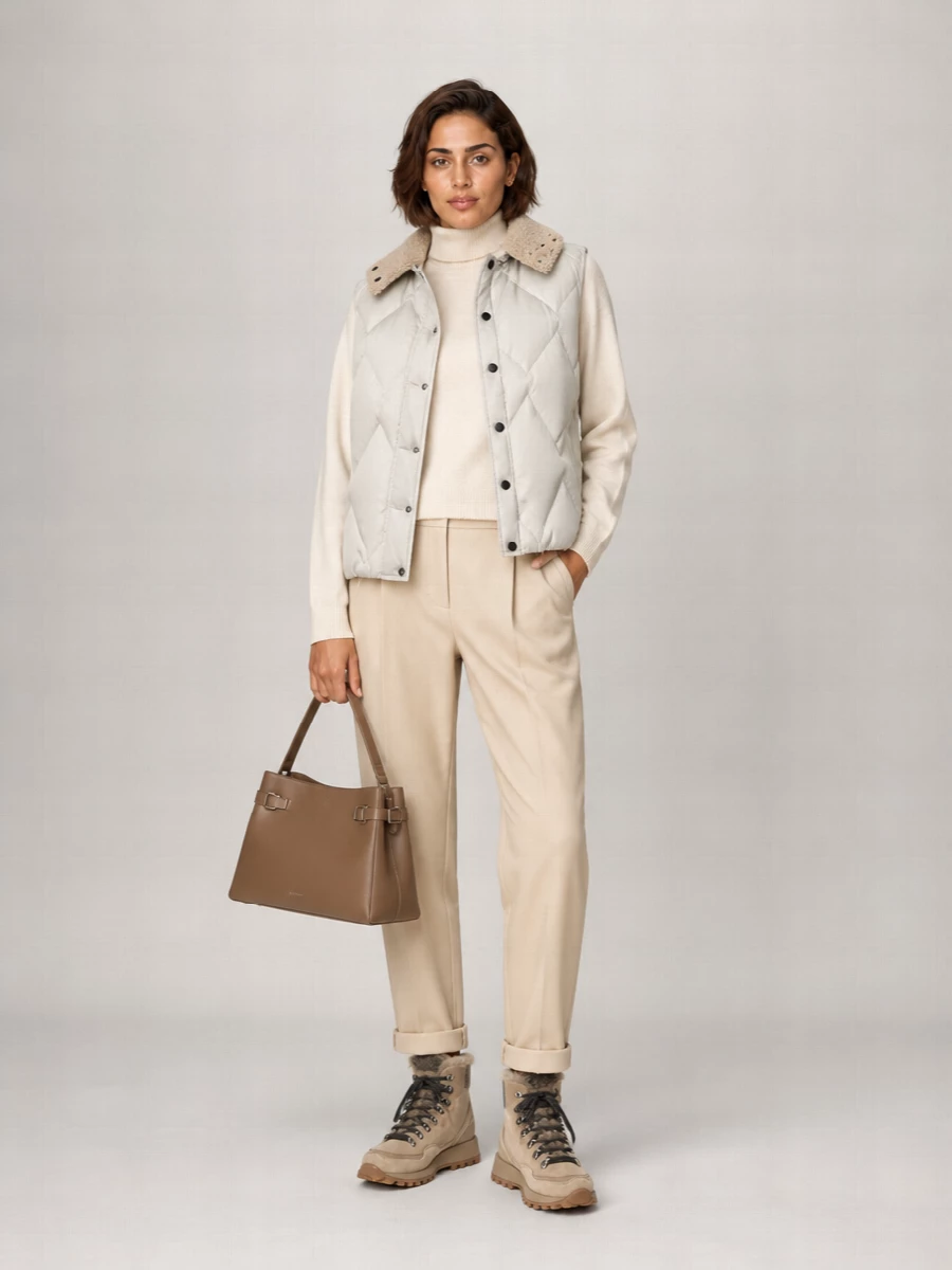 Brunello Cucinelli Quilted Padded Shearling Hood Vest