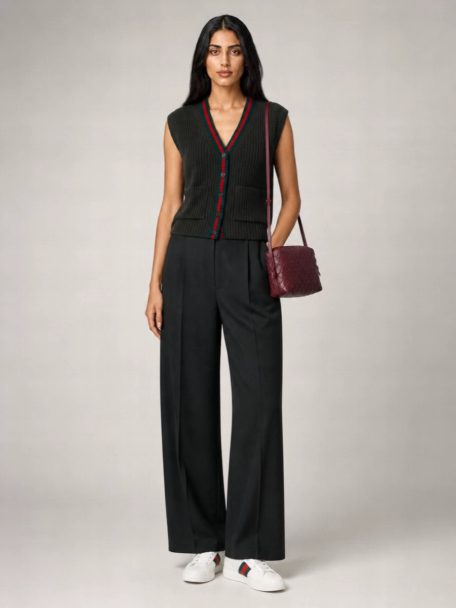 Gucci Wool Ribbed V-Neck Cardigan Vest