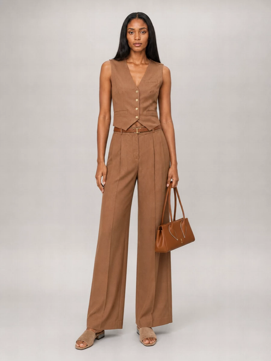 Elisabetta Franchi High-Rise Wide-Leg Pleated Trousers