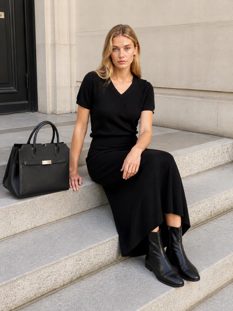 Extreme cashmere black knit skirt row boots