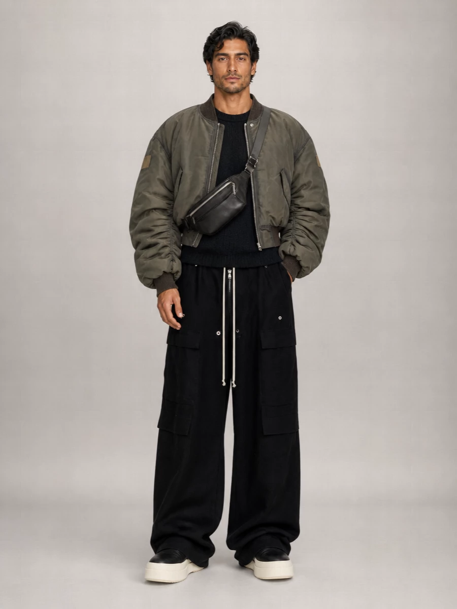 Rick Owens Nylon Satin Oversized Bomber Jacket