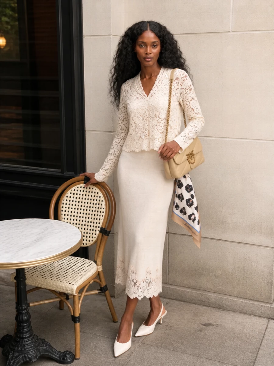 Semicouture lace top alberta ferretti midi skirt